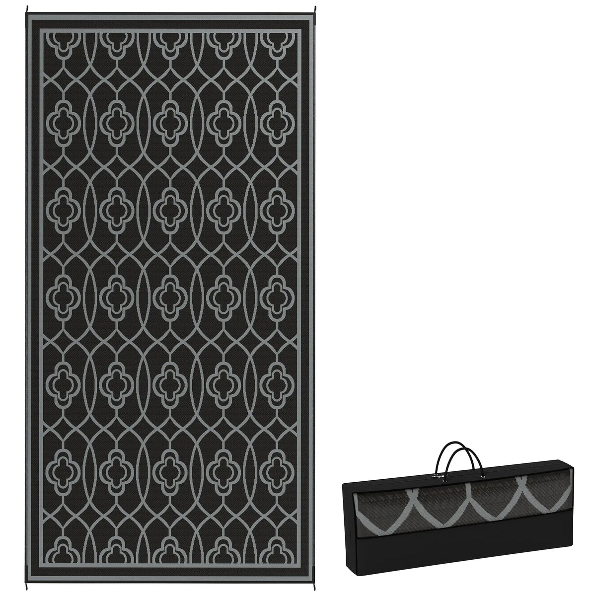 9' x 18' Outdoor RV Rug, Reversible Patio Floor Mat, Black and Grey Garden Decor at Gallery Canada