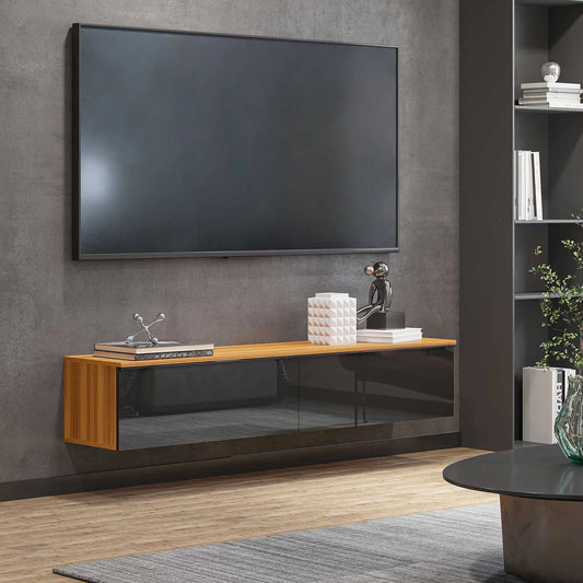 Floating TV Stand, Wall Mounted Cabinet for 70" TVs, Black, Brown TV Stands Brown, Black at Gallery Canada