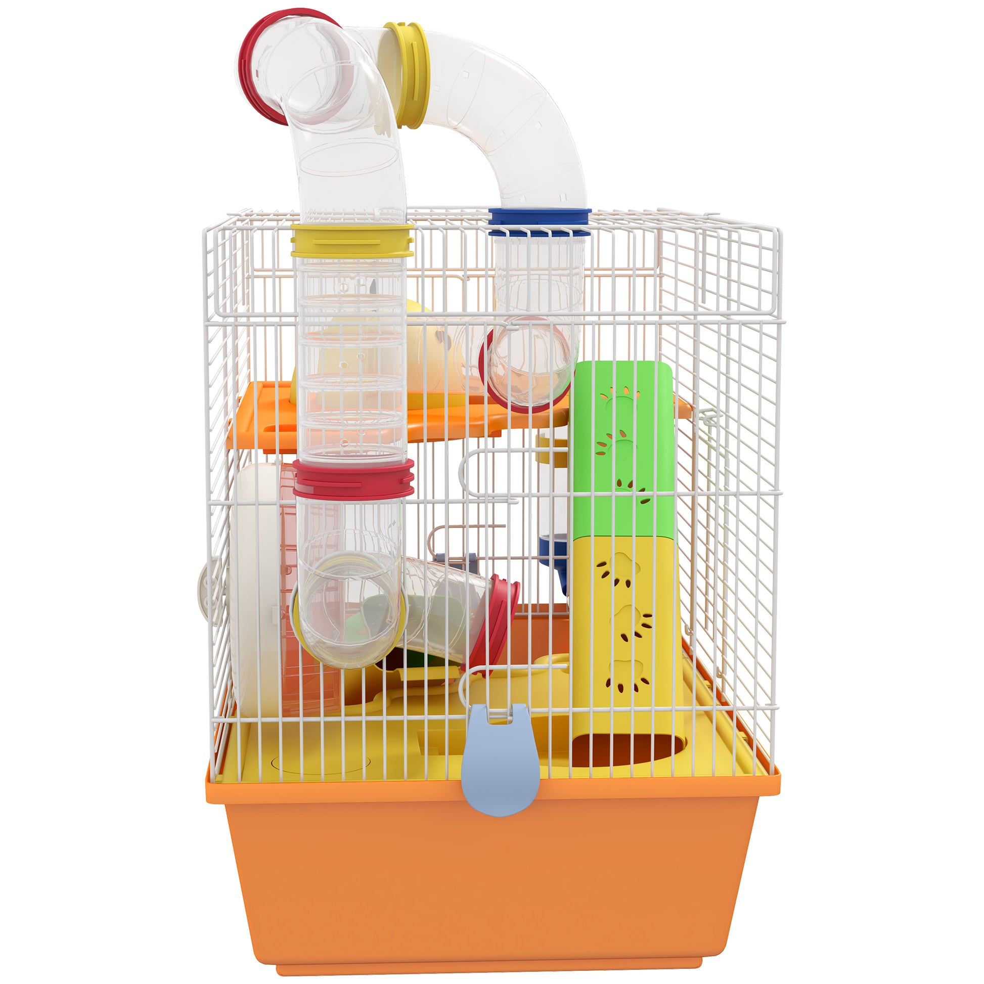 3 Tiers Hamster Cage for Gerbil, Dwarf Hamster with Tunnels, Water Bottle, Exercise Wheel, 18" x 11" x 15" - Orange at Gallery Canada