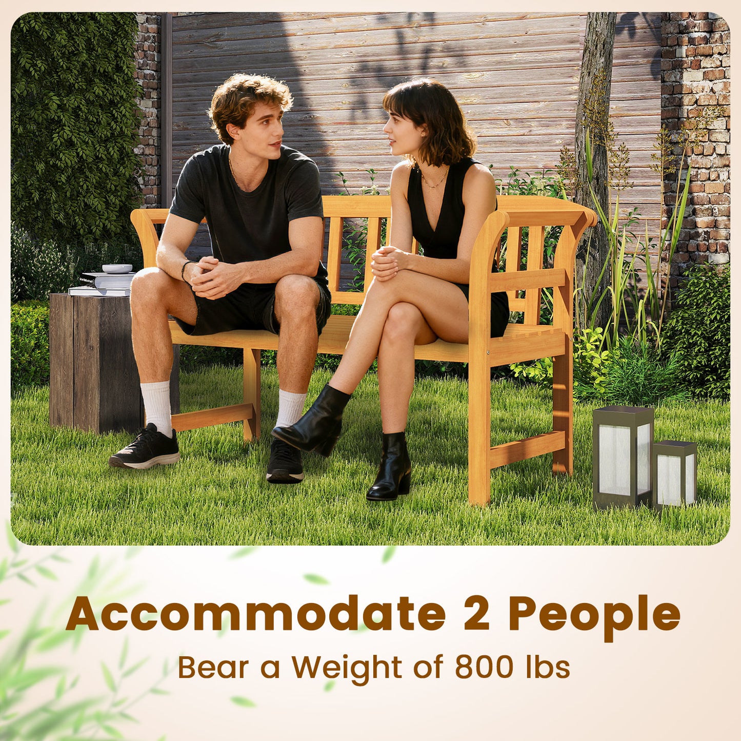 Acacia Wood 2-Person Patio Loveseat with Backrest and Armrests Outdoor Benches at Gallery Canada