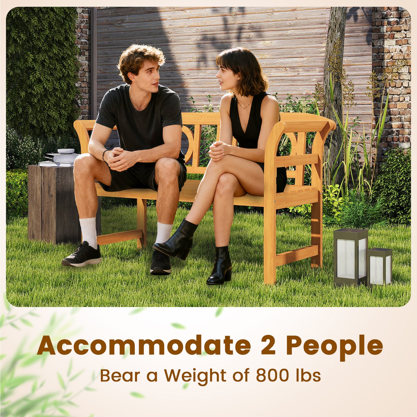 Acacia Wood 2-Person Patio Loveseat with Backrest and Armrests for Backyard Outdoor Benches at Gallery Canada