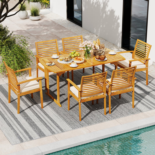 Acacia Wood 7-Piece Patio Dining Set, Natural Patio Dining Sets Natural at Gallery Canada