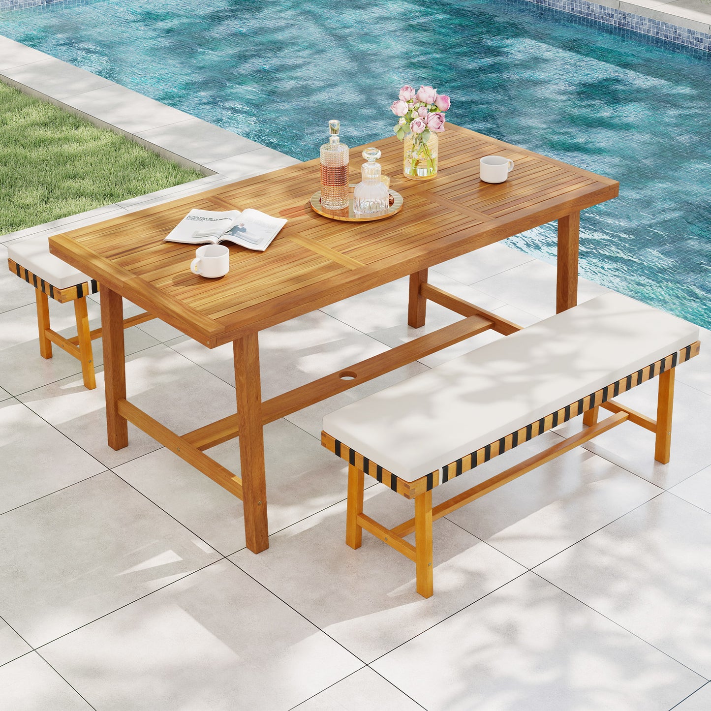Acacia Wood Dining Table, 6 Person, Heavy-Duty, Indoor Outdoor, Natural Patio Dining Tables at Gallery Canada