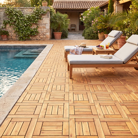 Acacia Wood Interlocking Deck Tiles for Patio Balcony Backyard Porch Poolside, Natural Decorative Fencing & Flooring Natural at Gallery Canada