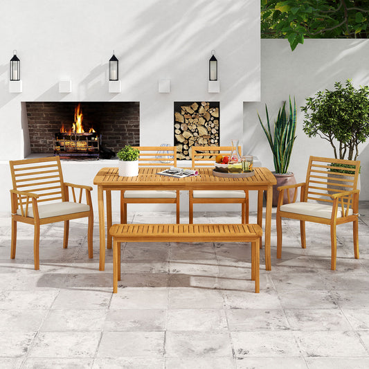 Acacia Wood Outdoor Table And Bench Set, 1.97 Inch Umbrella Hole Patio Dining Sets Options at Gallery Canada