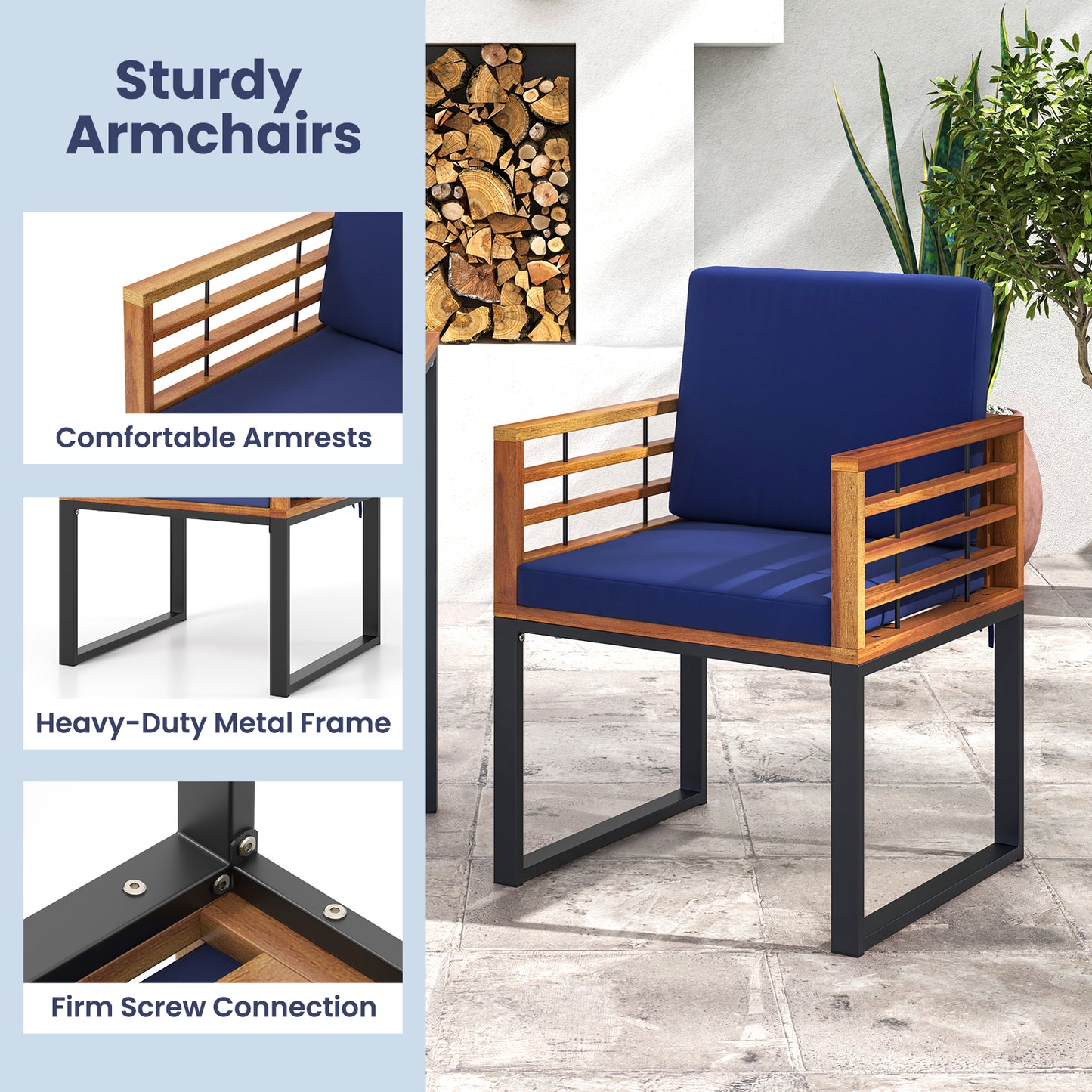 Acacia Wood Outdoor Dining Chairs, Set of 2, Navy Patio Dining Sets at Gallery Canada
