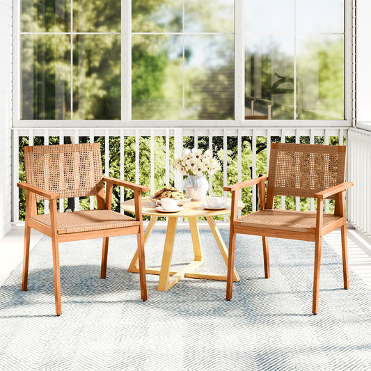 Acacia Wood Outdoor Dining Chairs Set of 2 PE Rattan Patio Chairs with Backrests and Armrests Patio Dining Chairs Options at Gallery Canada
