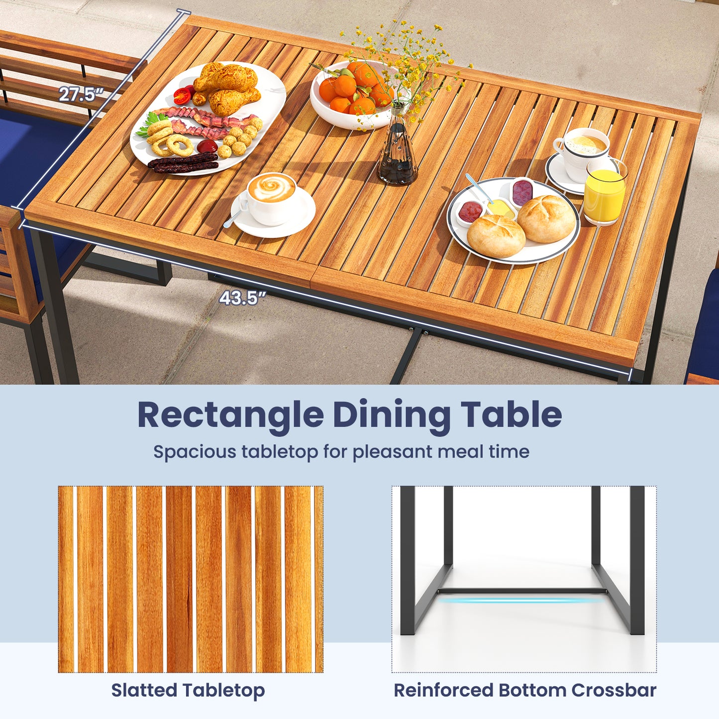 Acacia Wood Patio Dining Table, Metal Frame, Navy Patio Dining Sets at Gallery Canada