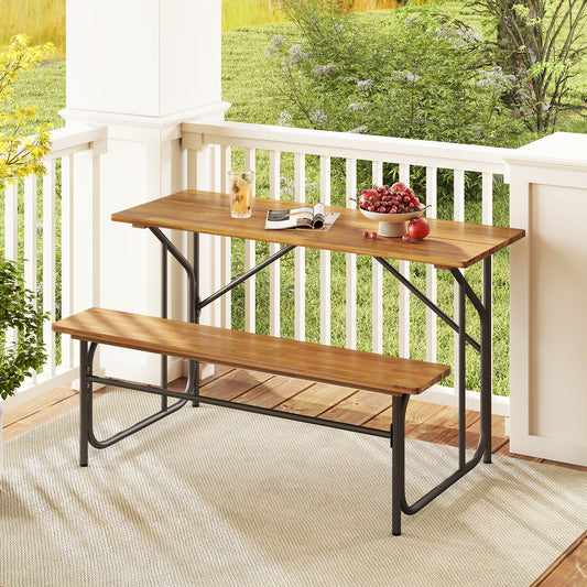Acacia Wood Patio Table Bench, 2 Person, Natural Picnic Tables Natural at Gallery Canada