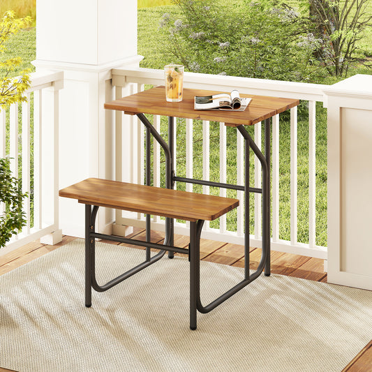 Acacia Wood Patio Table Bench Set One-Side Picnic Table and Seat, Natural Picnic Tables Natural at Gallery Canada