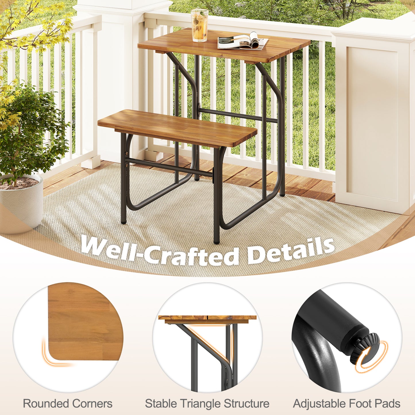 Acacia Wood Patio Table Bench Set, Natural Picnic Tables at Gallery Canada