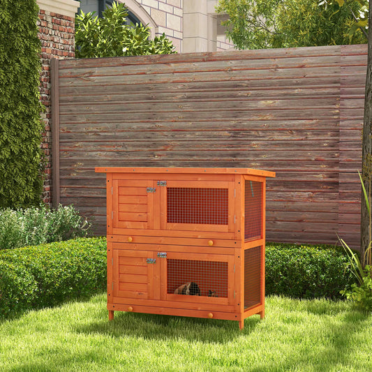 2-Tier Wooden Rabbit Hutch, Small Animal House, Bunny Pet Cage, 2 Rooms, Sliding Tray, Opening Top, Yellow Rabbit Hutch Yellow, Green at Gallery Canada