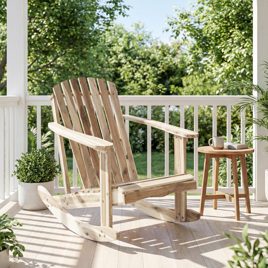 Adirondack Rocking Chair with Slatted Seat and High Fanned Back, Natural Adirondack Chairs Natural at Gallery Canada
