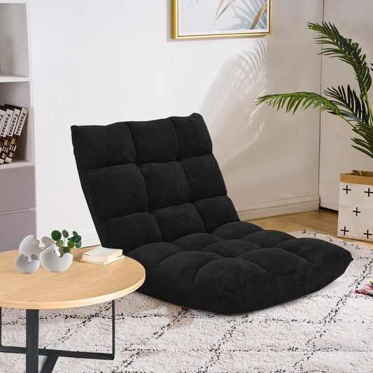Adjustable 14-Position Floor Chair, Folding Gaming Sofa, Black Floor Chairs Black at Gallery Canada