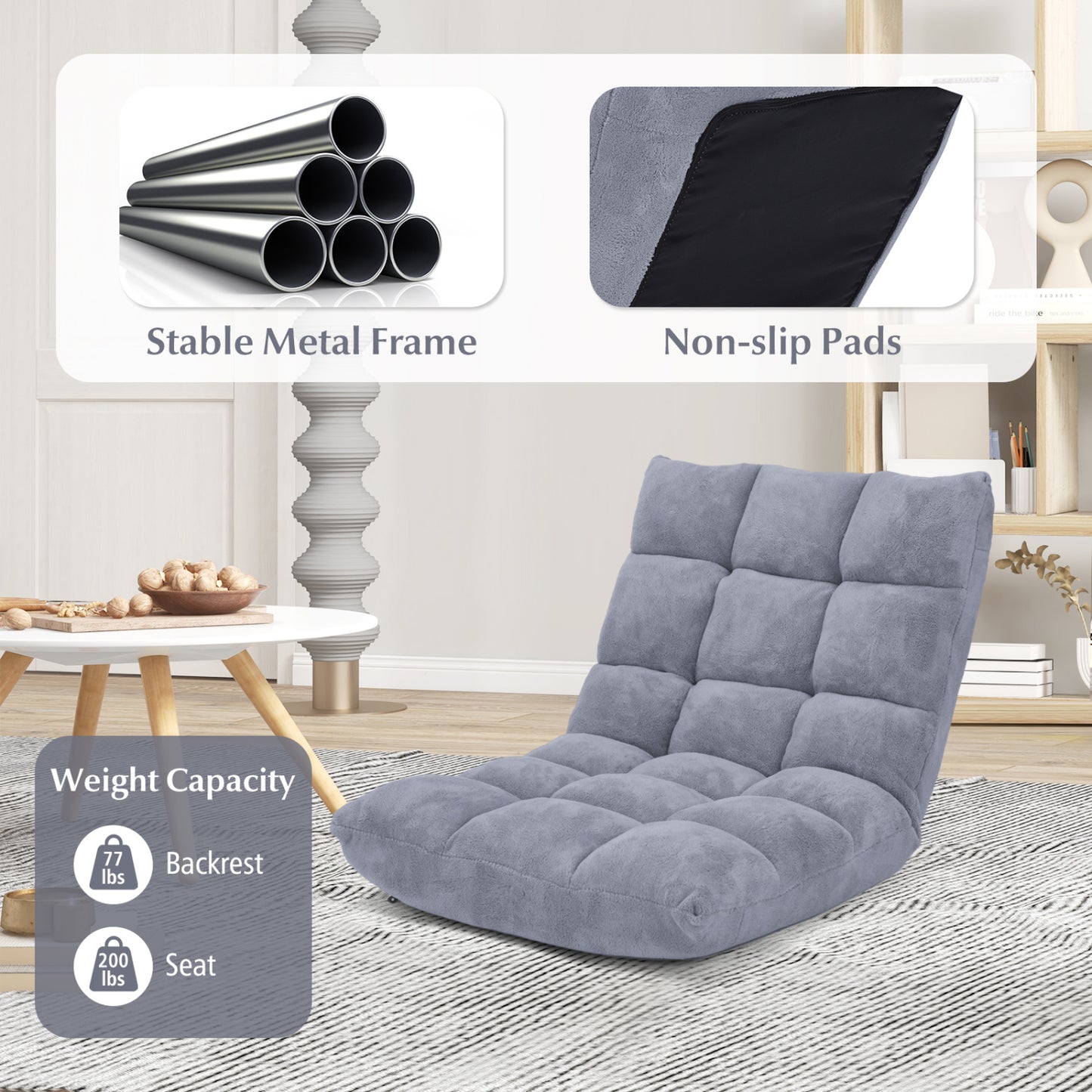 Adjustable 14-Position Cushioned Floor Chair, Gray Floor Chairs at Gallery Canada
