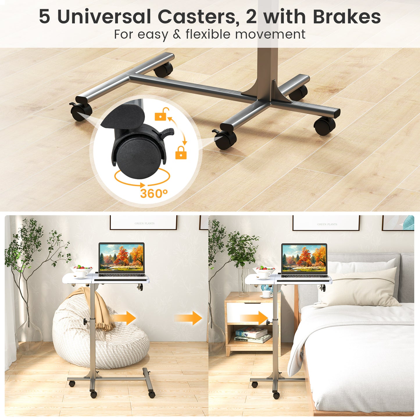 Adjustable Angle Height Rolling Laptop Table, White Laptop Tables & Printer Stands at Gallery Canada