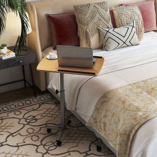 Adjustable Angle Height Rolling Laptop Table, Natural