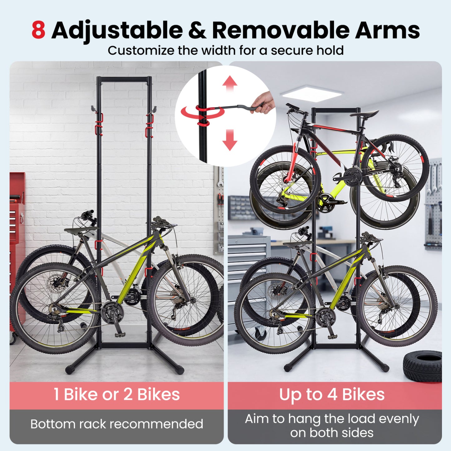 Adjustable Bike Storage Rack with Vertical Stand for 4 Bikes and Garage Exercise Bikes at Gallery Canada