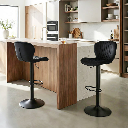 Adjustable Counter Height Chairs Set of 2 with Velvet Upholstered Backrests, Black Bar Stools Black at Gallery Canada