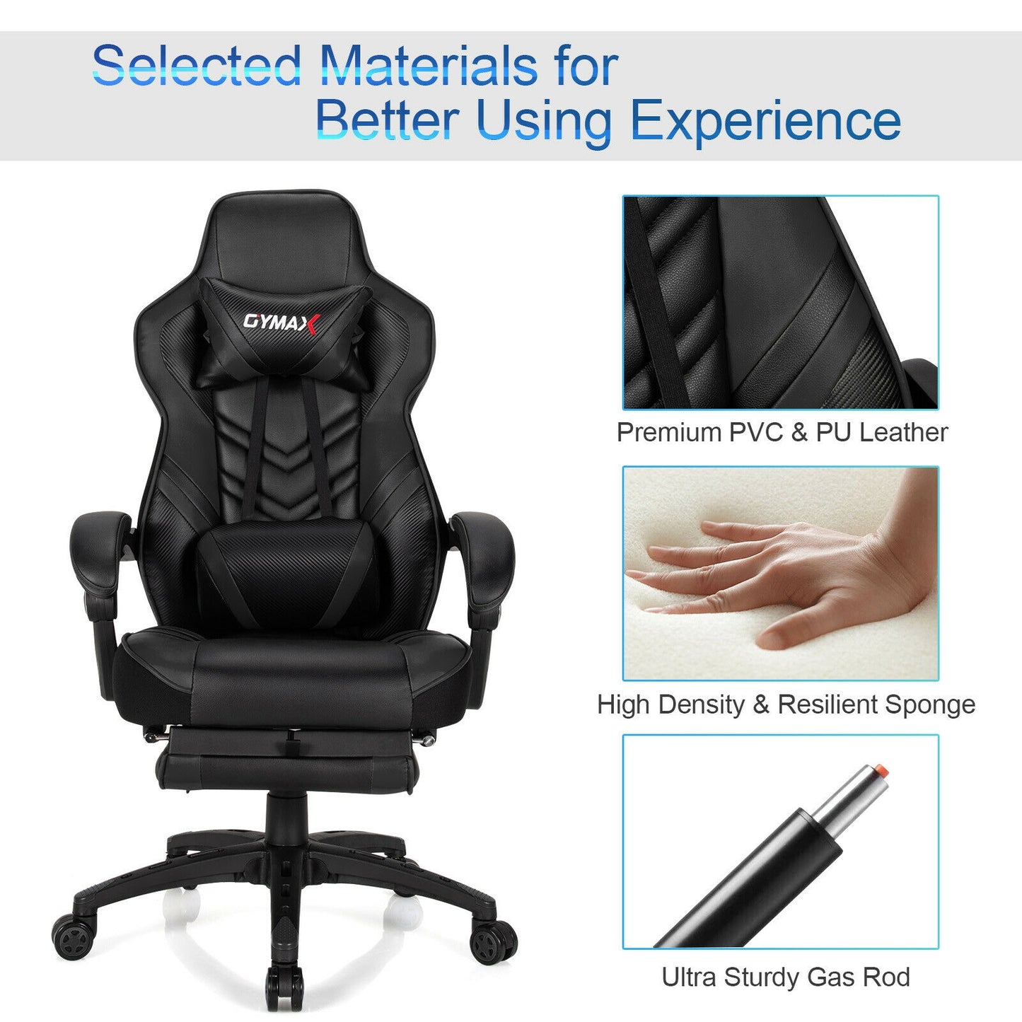 Adjustable Gaming Chair With Footrest, Black Gaming Chairs at Gallery Canada