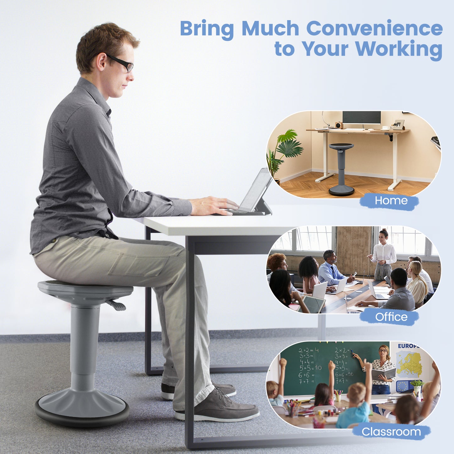 Adjustable Height Wobble Chair, Active Learning Stool For Office Desk, Gray Kneeling Chiars at Gallery Canada