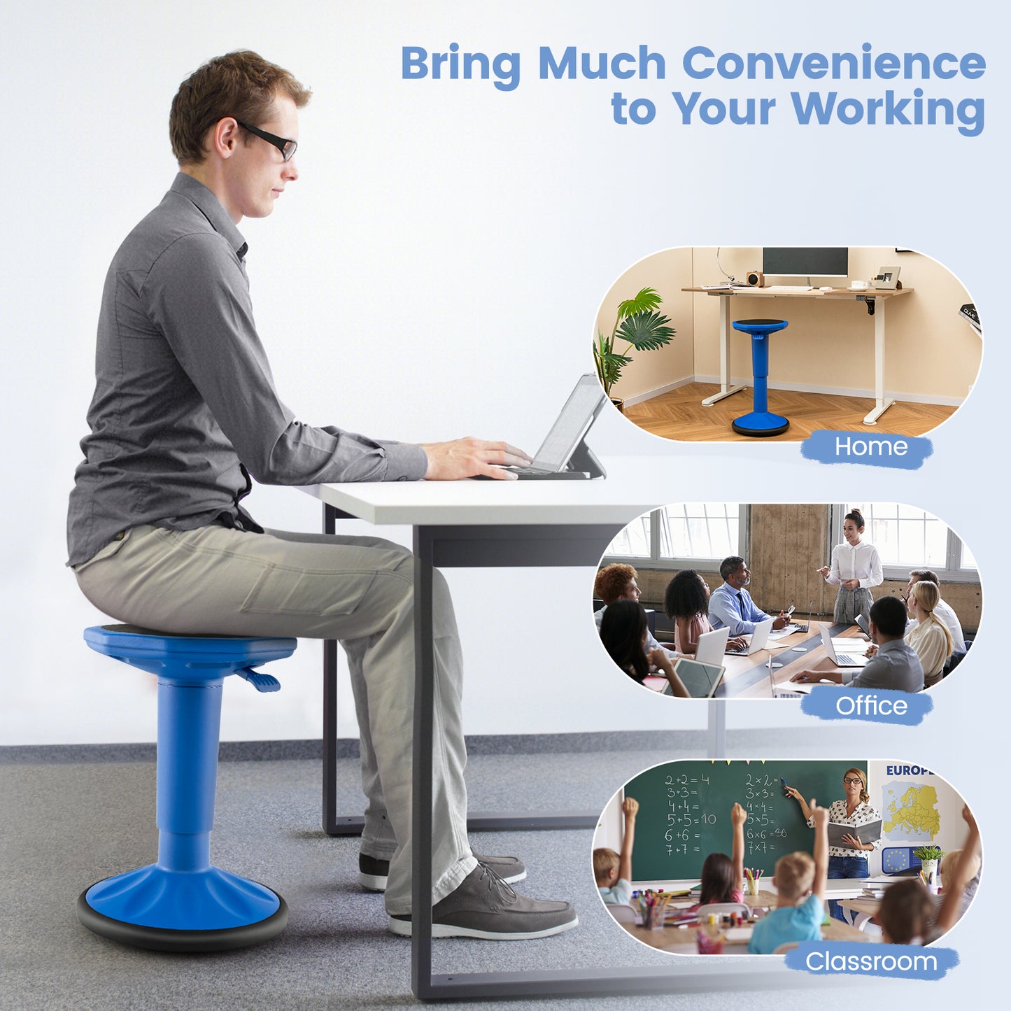Adjustable Height Wobble Chair, Active Learning Stool, Navy Kneeling Chiars at Gallery Canada