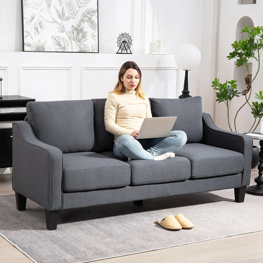3 Seater Sofa, Modern Pocket Spring Couch, Linen Upholstered, Charcoal Grey 3-Seater Sofas Charcaol Grey at Gallery Canada