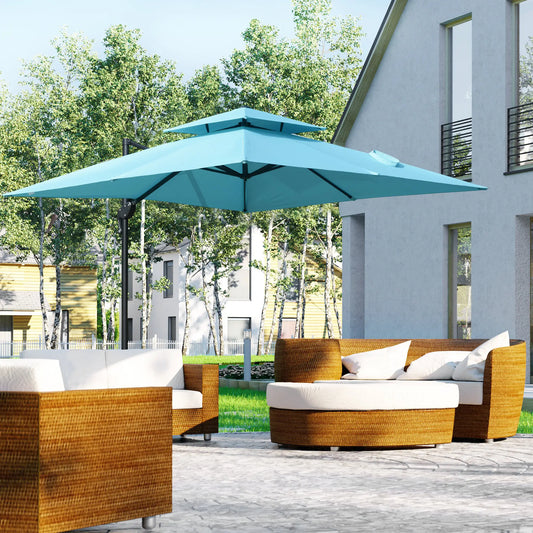 10' x 10' Cantilever Patio Umbrella, Double Top, 360° Rotation, Light Blue Cantilever Umbrellas Light Blue at Gallery Canada
