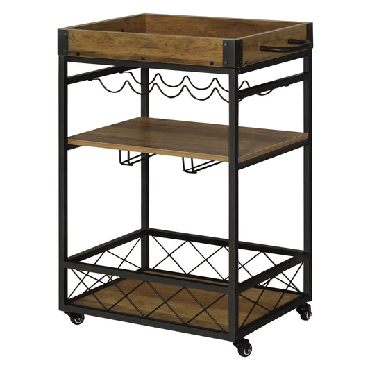 Retro Industrial Bar Serving Cart Rolling Kitchen Island Storage Utility Trolley with 5-bottle Wine Rack &; Serving Tray at Gallery Canada
