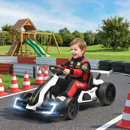 24V Electric Go Kart, Battery Powered Kids Drift Kart, Adjustable Seat, White Electric Ride On Toys White, Black at Gallery Canada