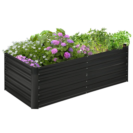 Galvanized Raised Garden Bed, Steel Outdoor Planters with Reinforced Rods, 71" x 35" x 23", Black - Gallery Canada