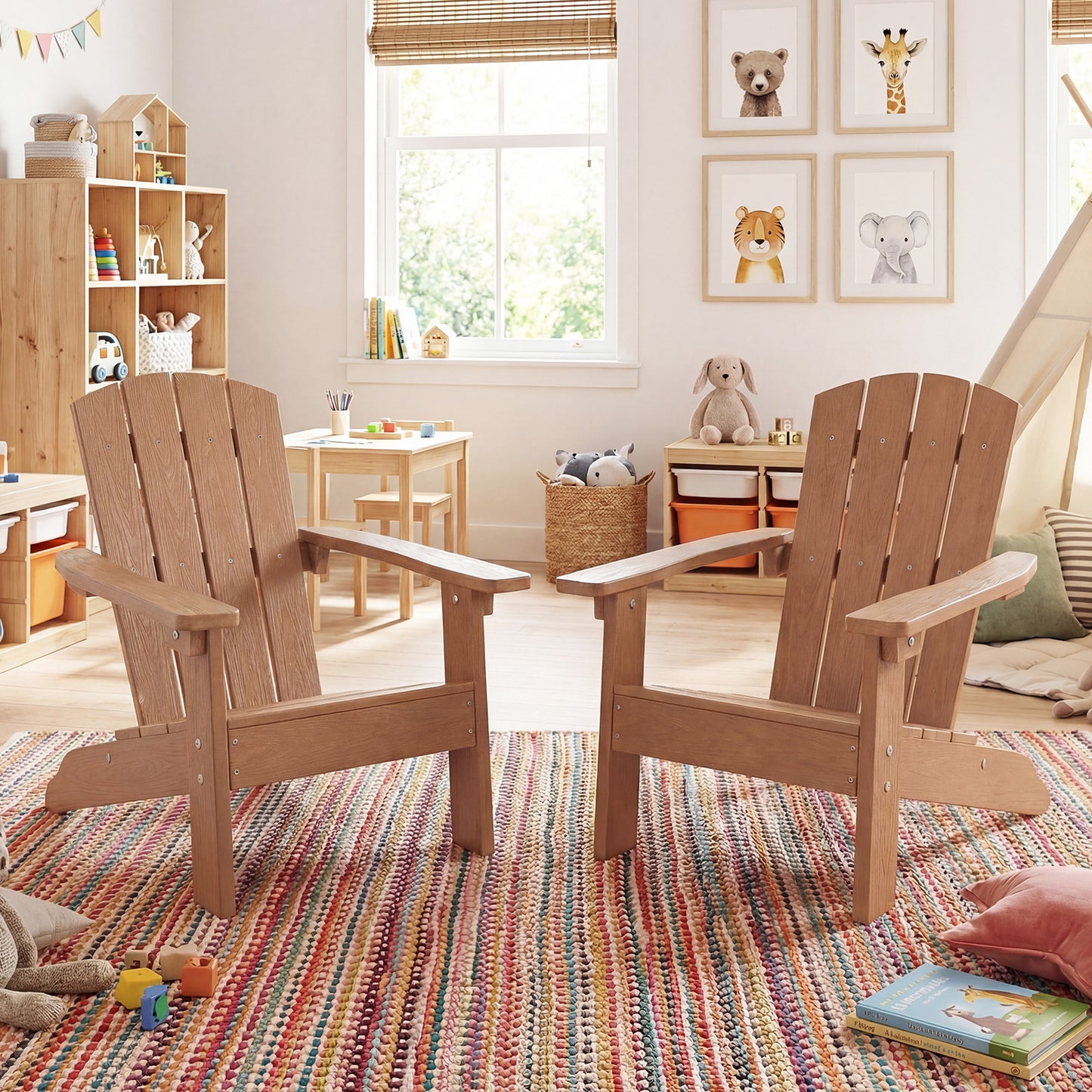 All-Weather HDPE Kid's Adirondack Chair, High Backrest, Armrests, Natural Kids Chairs & Seating at Gallery Canada