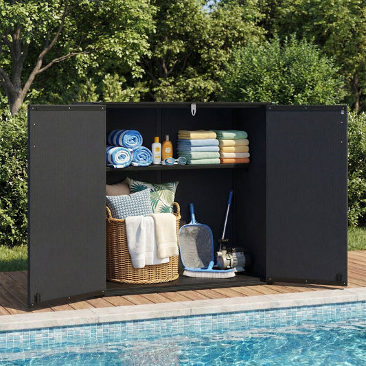 All-Weather Storage Box with Floor and Removable Shelf for Patio and Lawn, Black Sheds & Outdoor Storage Black at Gallery Canada