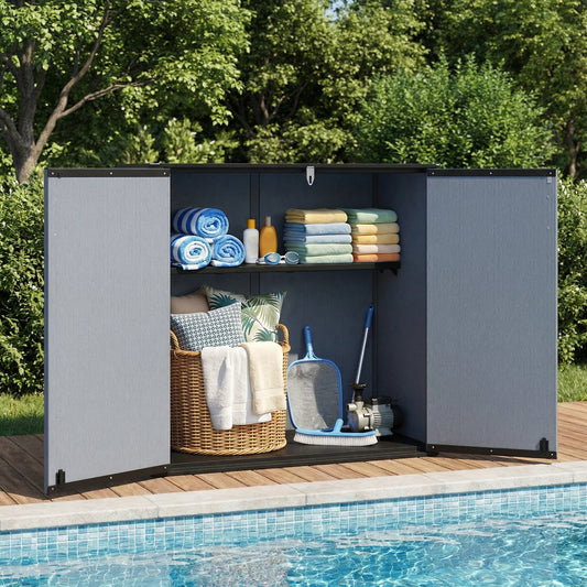 All-Weather Storage Box with Floor and Removable Shelf for Patio and Lawn, Gray Sheds & Outdoor Storage Gray at Gallery Canada
