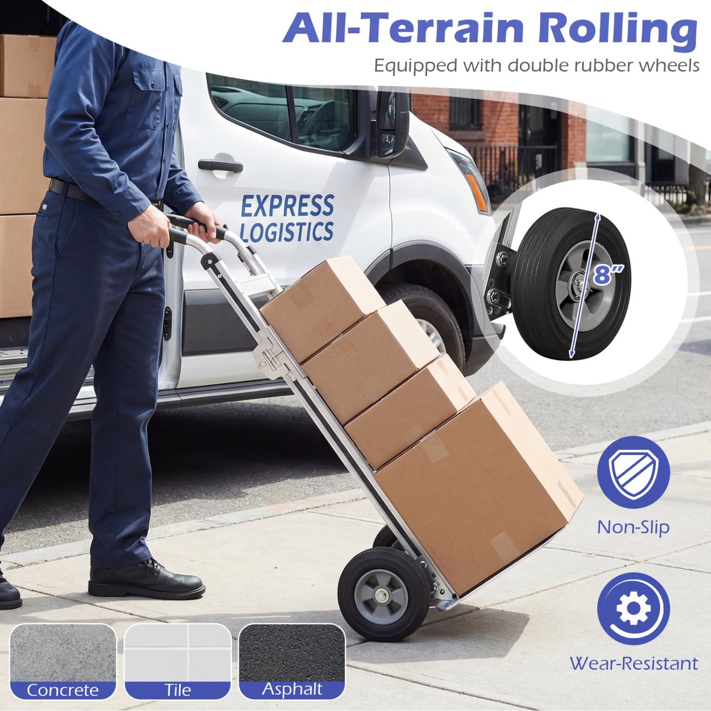 Aluminum Dolly Cart, 2 Rubber Wheels, Ergonomic Handle, Silver Garages at Gallery Canada