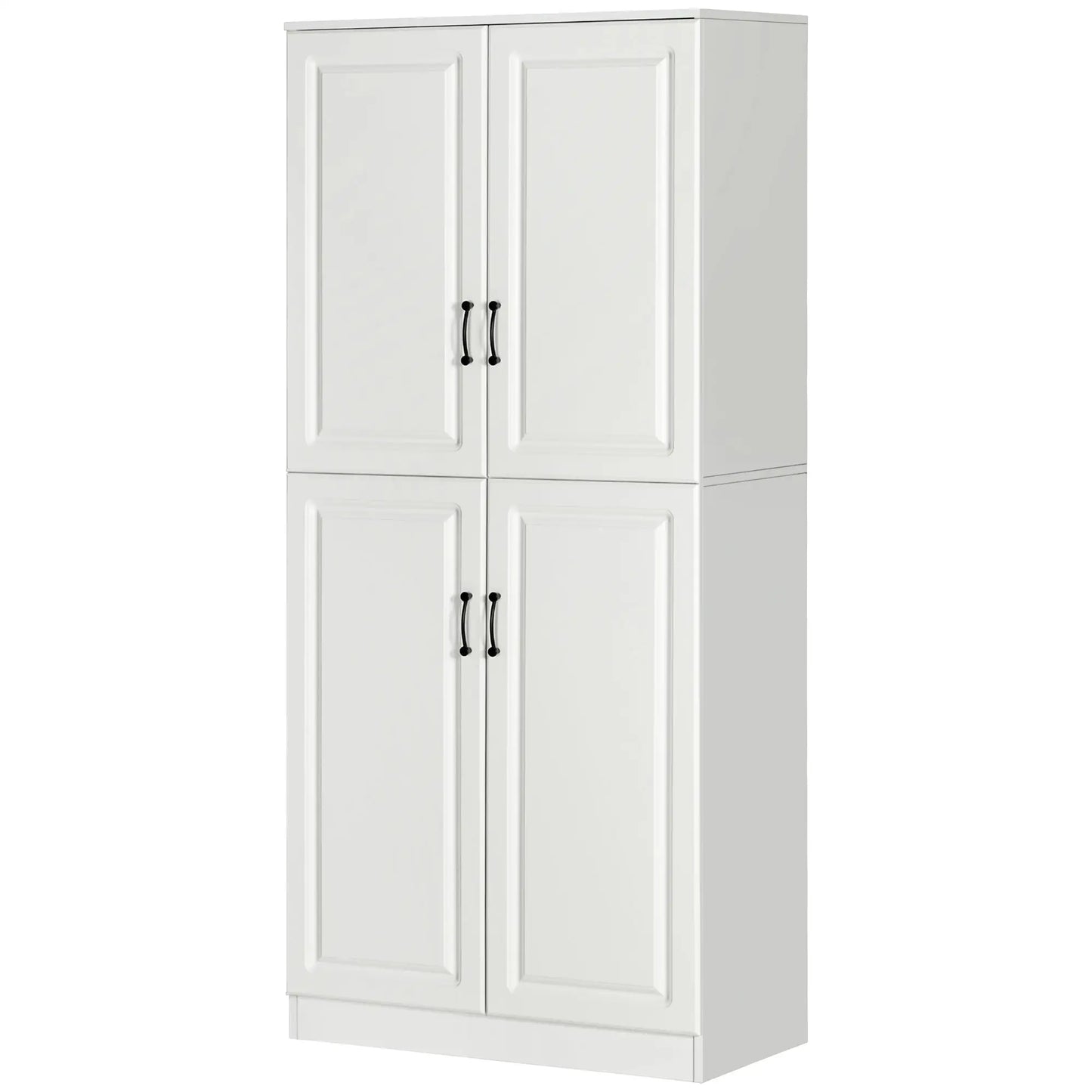 71" Freestanding Kitchen Pantry Cabinet, 4 Doors, Adjustable Shelves, White