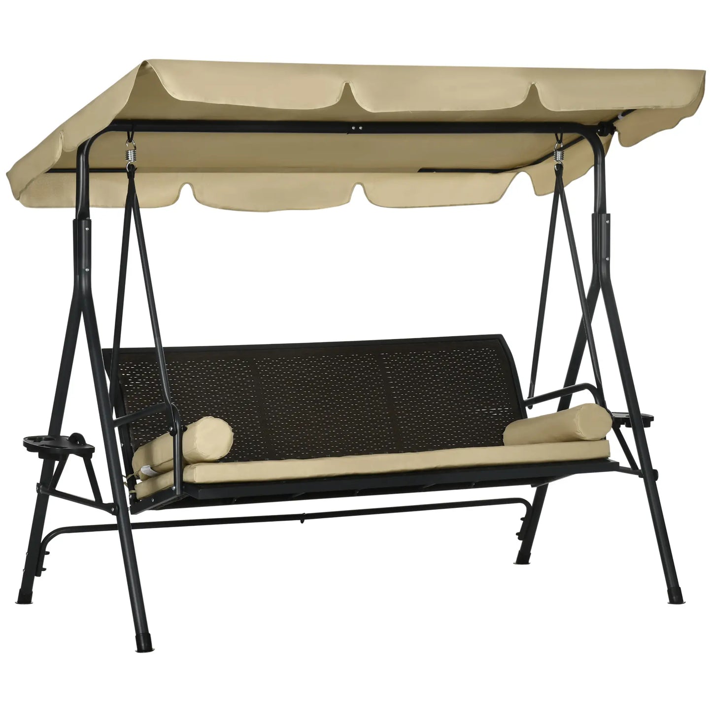 3-Seat Porch Swing with Canopy, Rattan Seat, Removable Cushion Patio Swings with Stand at Gallery Canada