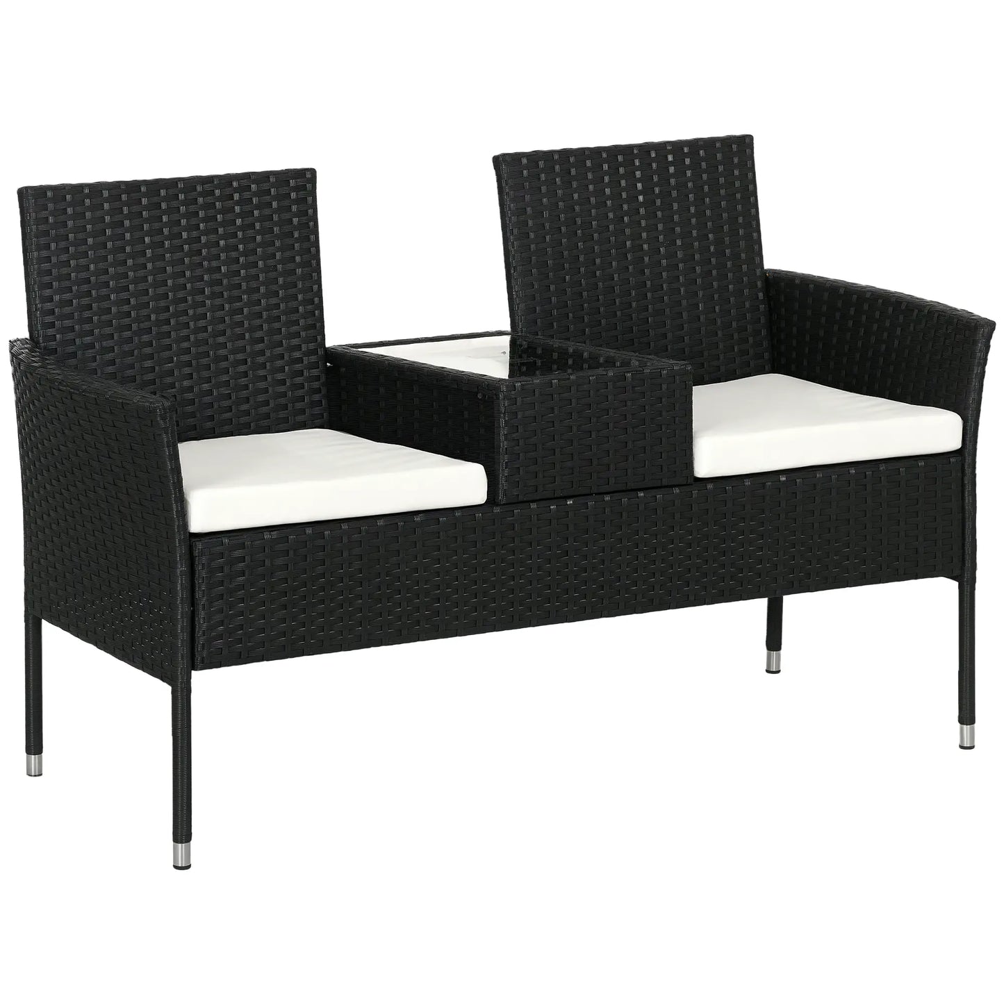 PE Rattan Loveseat with Cushion, Mid-Table, Cream White Patio Chairs at Gallery Canada