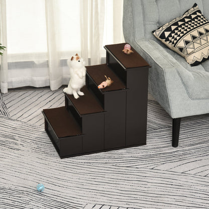 4 Levels Wooden Dog Steps Pet Stairs for High Bed, Cat Ladder for Bed Couch with Non-Slip Carpet, Dark Coffee at Gallery Canada