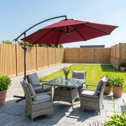 10' Deluxe Patio Umbrella, Banana Hanging Offset Sunshade, Wine Red Cantilever Umbrellas Wine Red at Gallery Canada