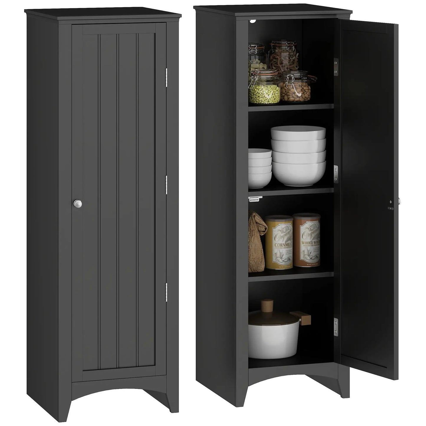 48" Kitchen Pantry Cabinet, Single Door, 4 Tier Adjustable Shelves, Black Kitchen Pantry Cabinets at Gallery Canada