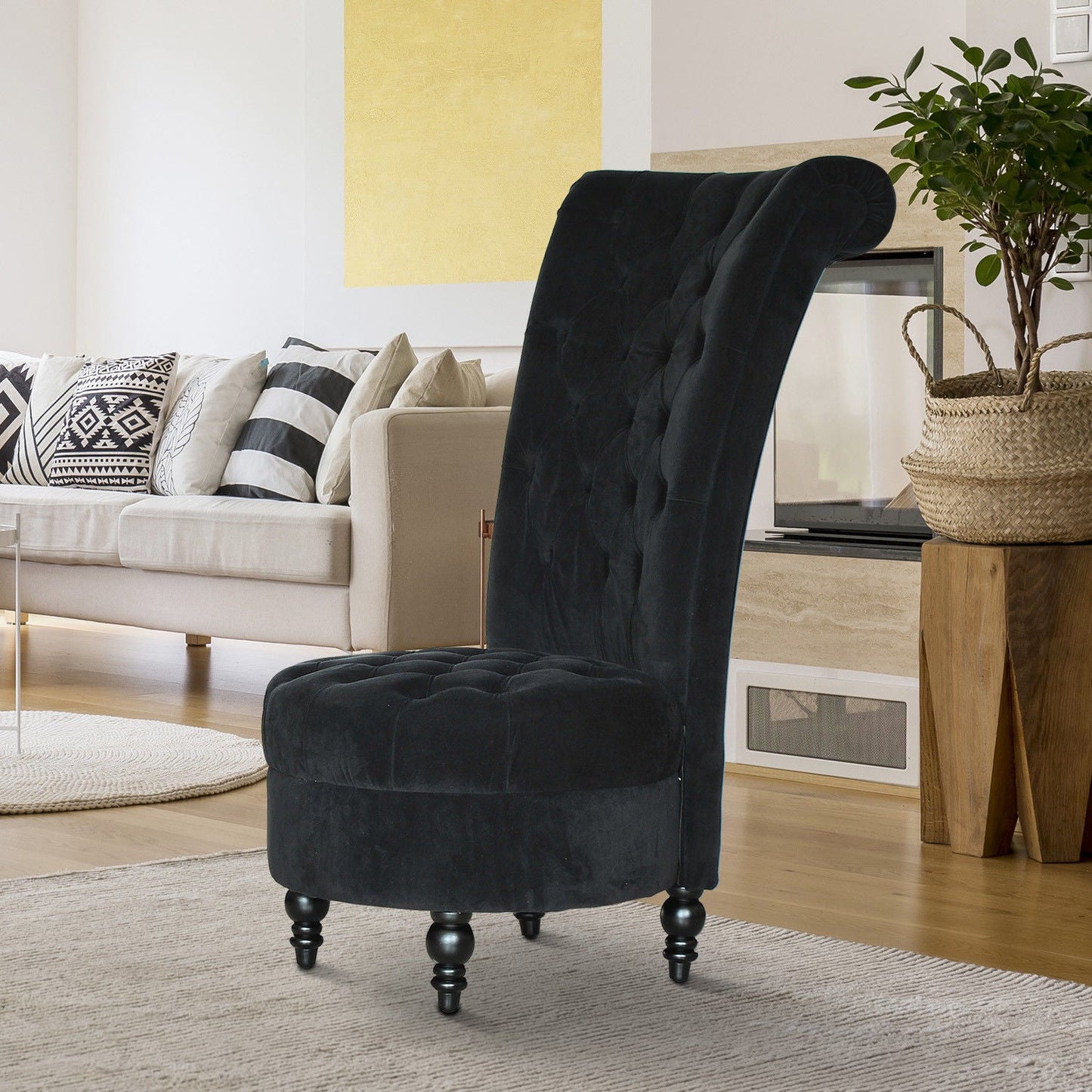 45" Tufted High Back Velvet Accent Chair Living Room Soft Padded Couch Lounge (Black) at Gallery Canada
