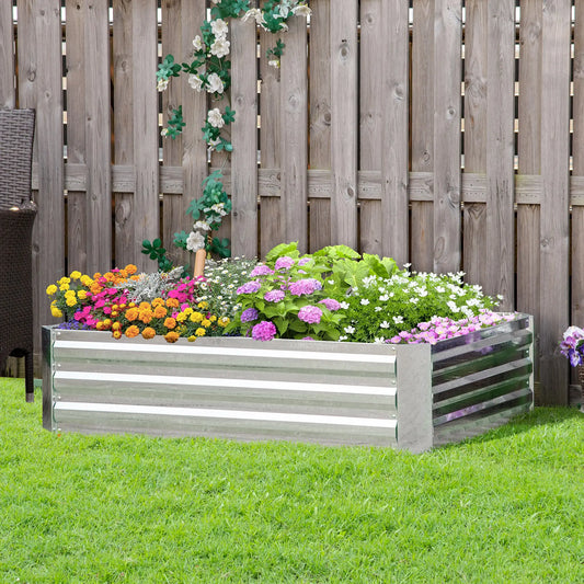 Galvanized Raised Garden Bed, 4' x 3' x 1', Outdoor Metal Planter Box Raised Garden Beds Silver at Gallery Canada