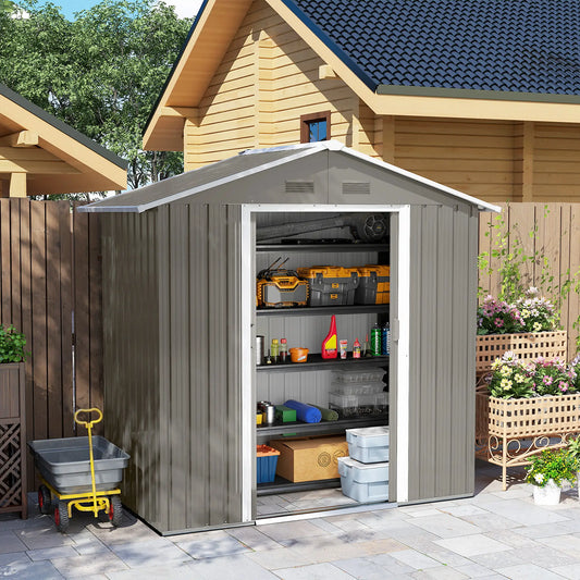 6.5x3.5ft Metal Garden Shed, Outdoor Tool Storage, Double Sliding Doors, Vents, Grey Sheds Grey at Gallery Canada