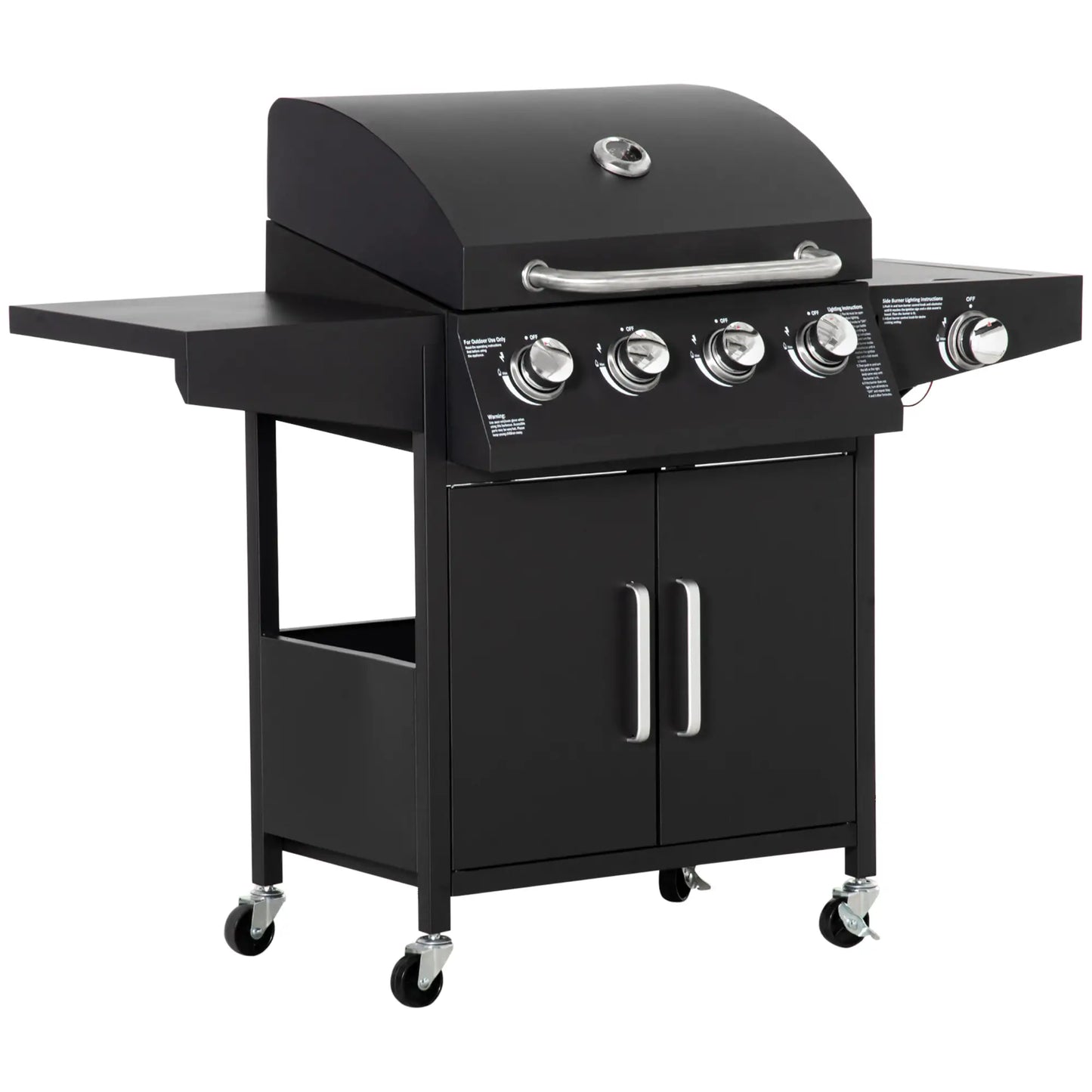 4+1 Burner LP Gas Grill Outdoor BBQ Trolley, Black Propane Gas Grills at Gallery Canada