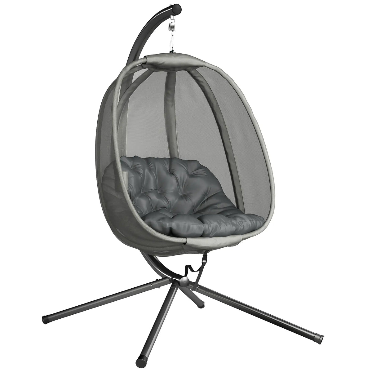 Hanging Egg Chair, Outdoor Swing with Stand, Folding Basket, Grey