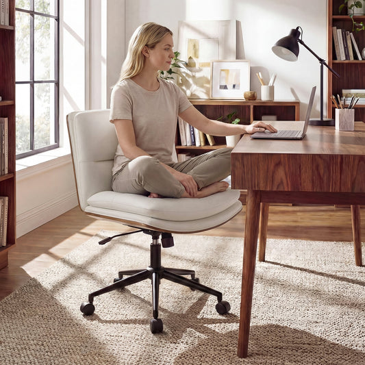 Armless Office Chair, Curved Backrest, Padded Seat, White Armless Chairs White at Gallery Canada