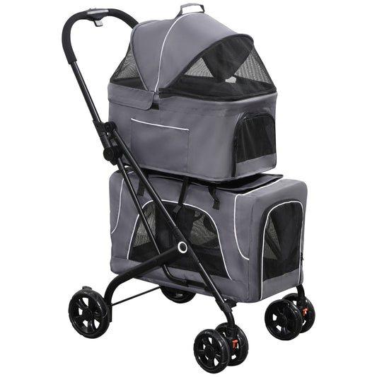 3-in-1 Double Pet Stroller for Small Miniature Dogs Cats with Removable Carrier, Foldable Travel Carrier Bag, Car Seat, Grey - Gallery Canada