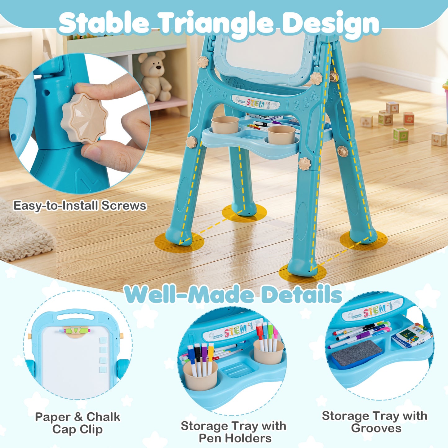 Kids Art Easel with Adjustable Height, Green