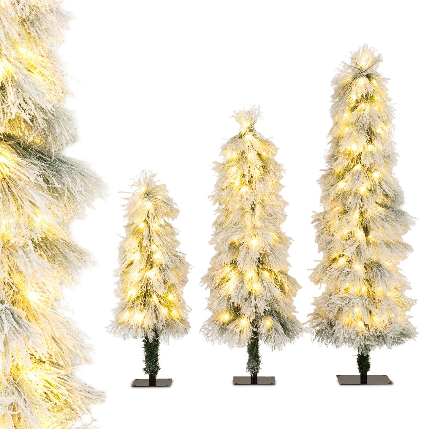 Artificial Christmas Tree Set of 3 with Snow-flocked Branch Tips and LED Lights, Green Christmas Tree Options at Gallery Canada